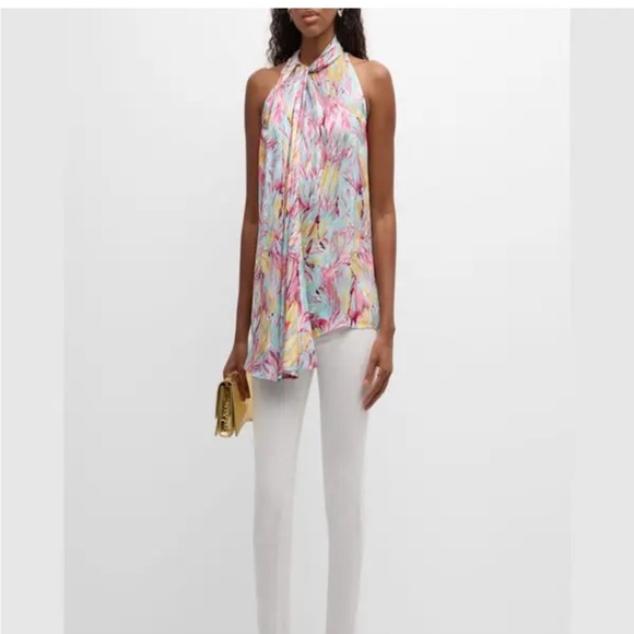 NWT Balmain Lavalliere Feather Print Top $1550 - Picture 4 of 7